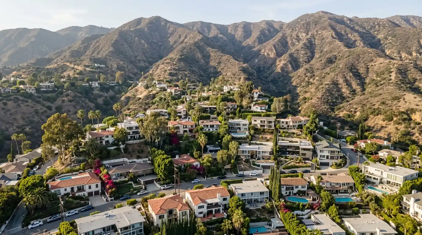 Glendale California hillside homes with the Verdugo Mountains rising behind them, pestcontrolhuntingtonbeachca Glendale feature