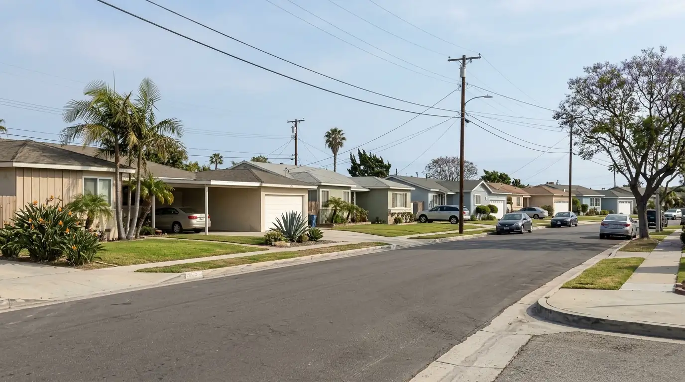 Mid-century tract homes on a quiet Westchester street near the coast in Los Angeles, pestcontrolhuntingtonbeachca Westchester feature
