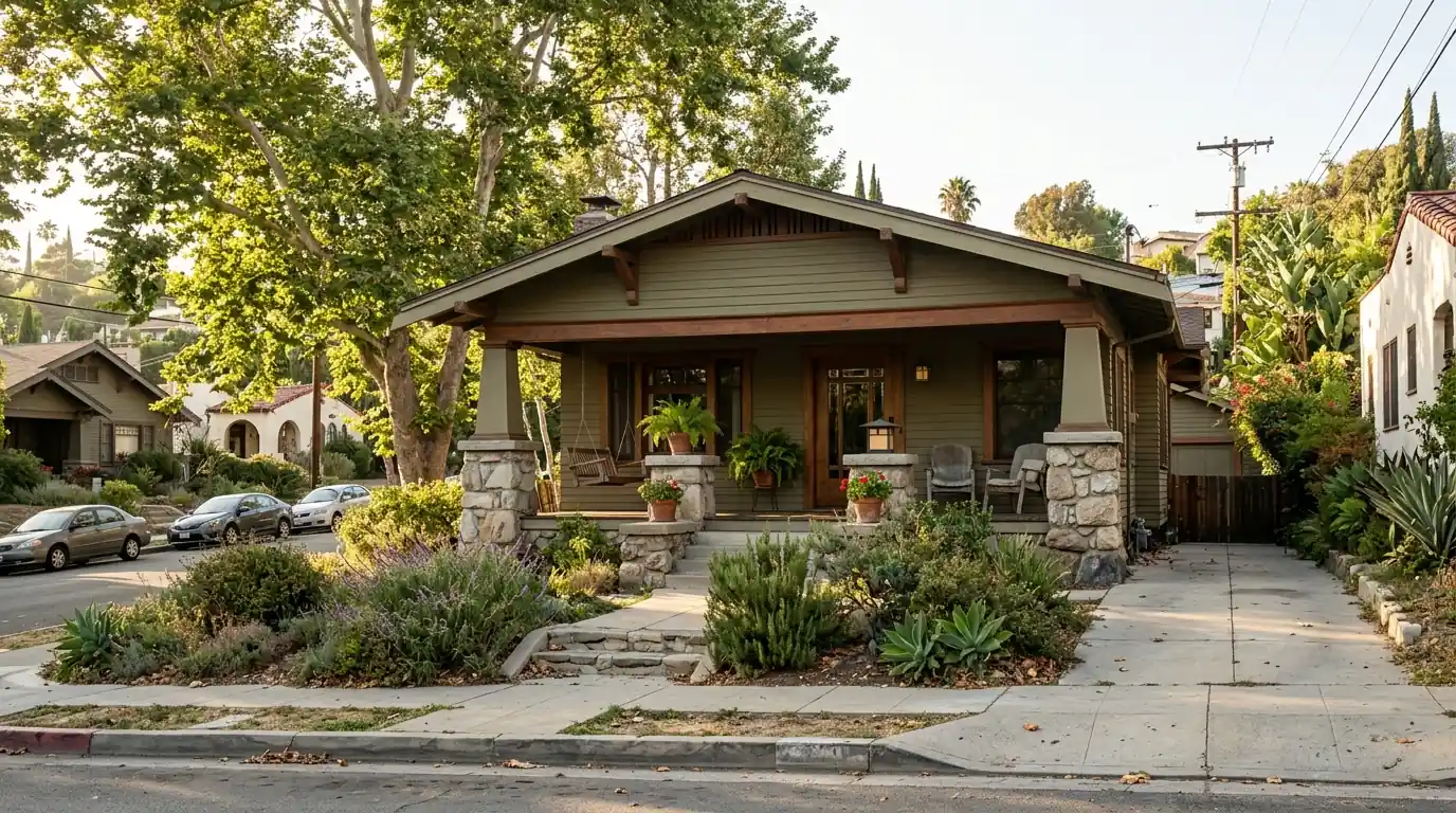 Craftsman bungalow with a front porch on a tree-lined Eagle Rock street in Los Angeles, pestcontrolhuntingtonbeachca Eagle Rock feature